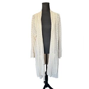 Johnny Was Ivory Crochet Lace Open Front Cardigan Kimono XL P28